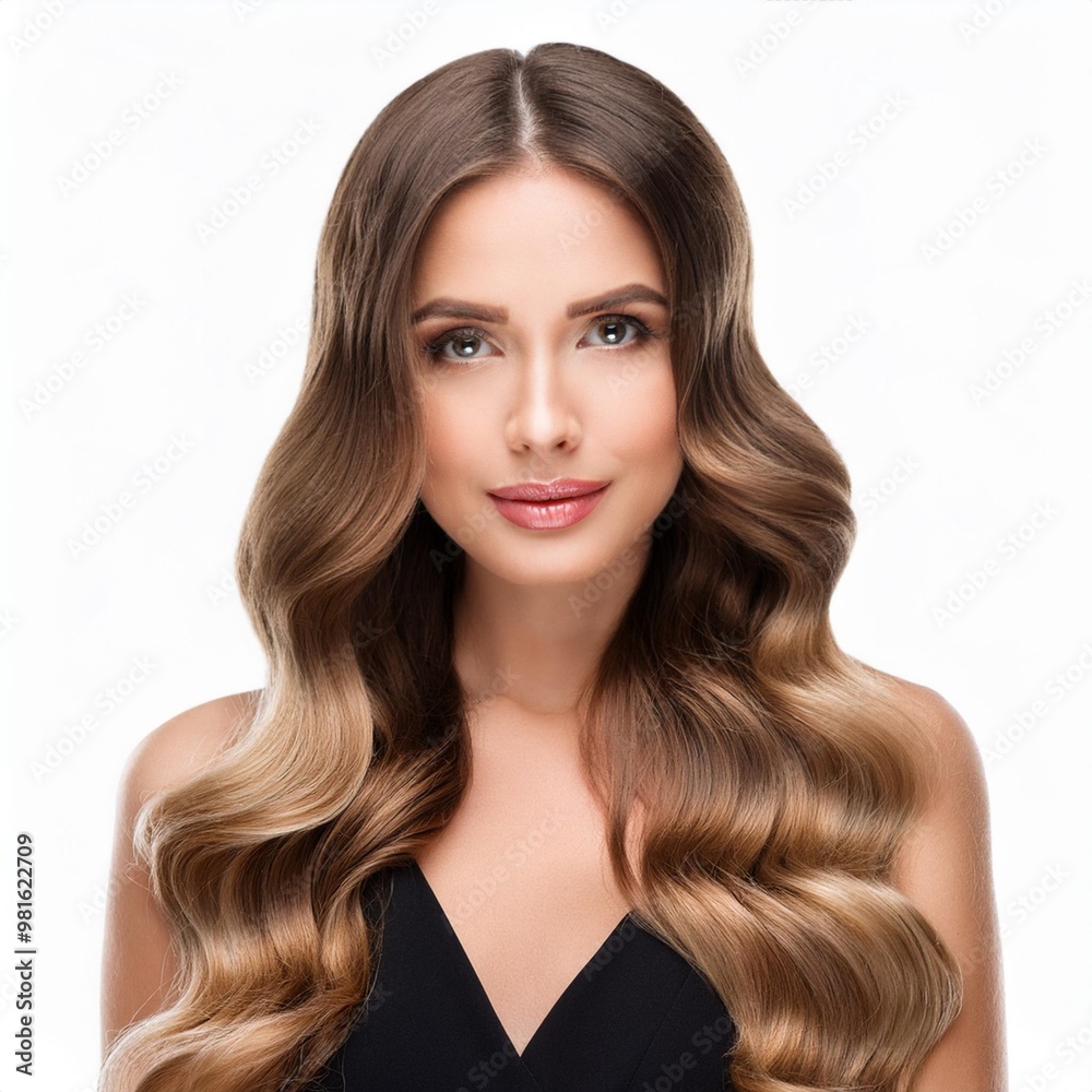 Elegant Woman with Long Wavy Hair Isolated on White Background, Clipping Path, Full Depth of Field Elegant Woman with Long Wavy Hair Isolated on White Background, Clipping Path, Full Depth of Field