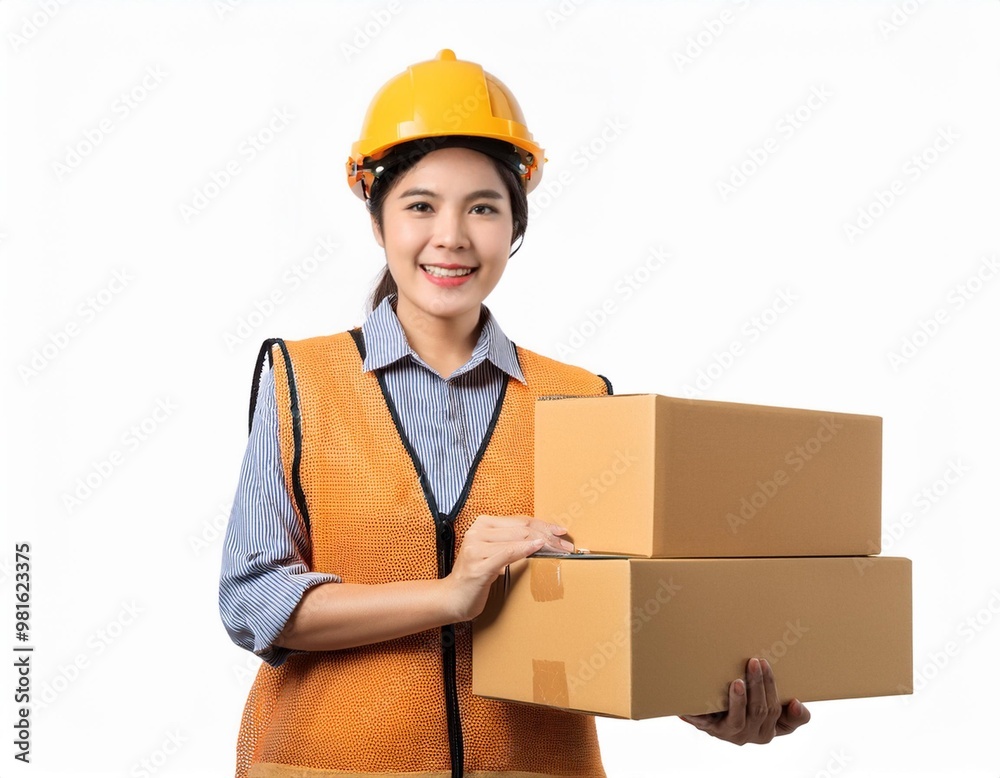 Asian Warehouse Manager Overseeing Inventory in a Stockroom Isolated on White Background, Clipping Path, Full Depth of Field