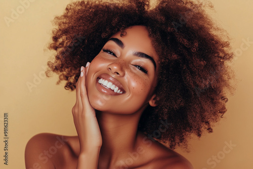 Beautiful mid age woman with beautiful skin. Anti age treatment ad, laser face rejuvenation