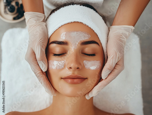Woman in a spa getting face rejuvenation treatment