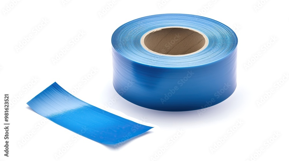 one single blue adhesive duct tape roll isolated on white background one single blue adhesive duct tape roll isolated on white background