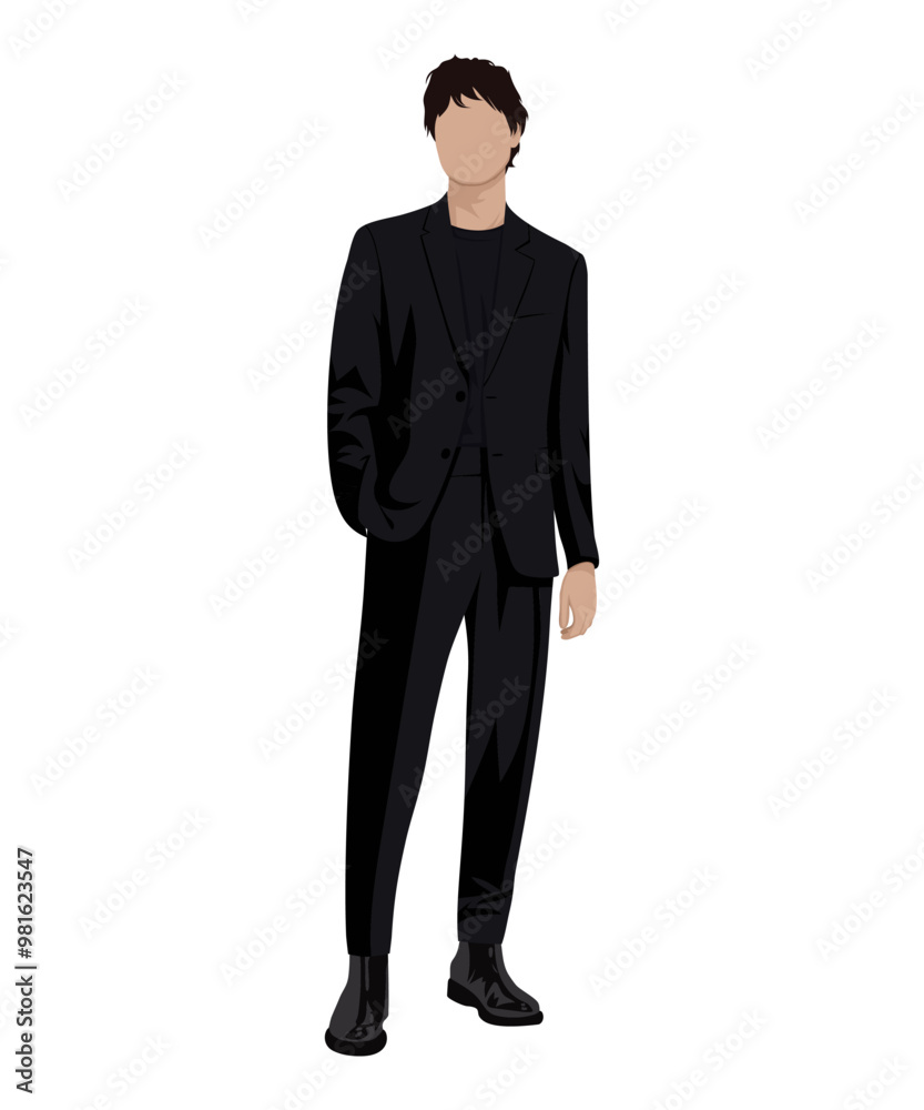 Vector illustration of a man in a classic black suit with black shoes. A formal but stylish look Vector illustration of a man in a classic black suit with black shoes. A formal but stylish look