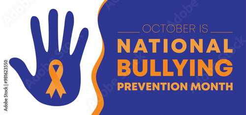 National bullying prevention month concept design . October is national bully awareness month. Vector template for banner, greeting card, poster with background. 