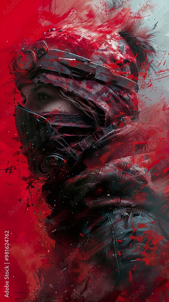 Futuristic Woman in Red: Cyberpunk Portrait Futuristic Woman in Red: Cyberpunk Portrait