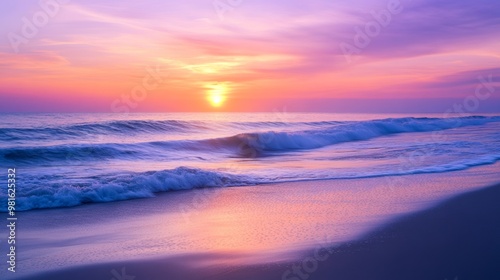 Sunset over ocean waves with colorful sky