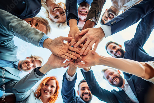 A group of people are holding hands in a circle.,