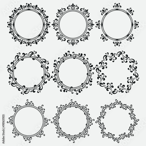 Decorative oval vintage frames and borders set. Victorian and baroque style design. Elegant royal-style frame shapes with swirls for labels,tags and invitations. illustration Vector 