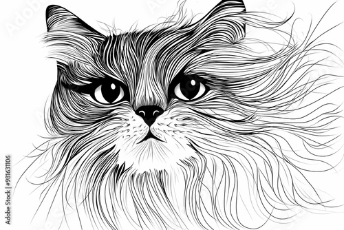  Adorable cat coloring page for children, perfect for creative stock illustrations.