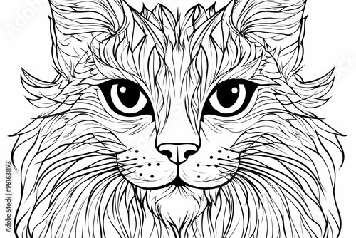  Adorable cat coloring page for children, perfect for creative stock illustrations.