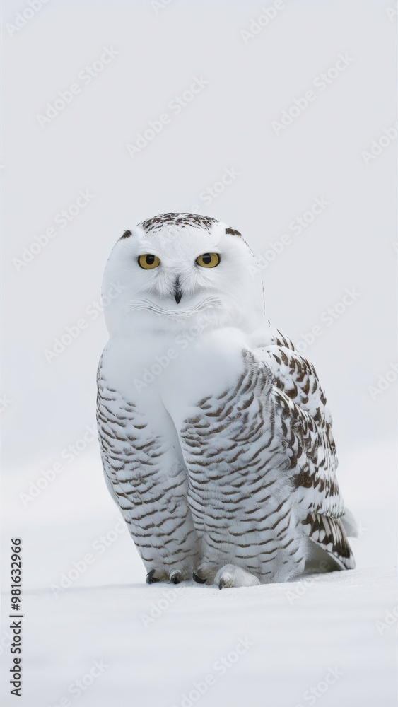 A Snowy Owl Gazes Thoughtfully in a Tranquil Winter Wonderland Under Soft, Muted Light. Generative AI A Snowy Owl Gazes Thoughtfully in a Tranquil Winter Wonderland Under Soft, Muted Light. Generative AI