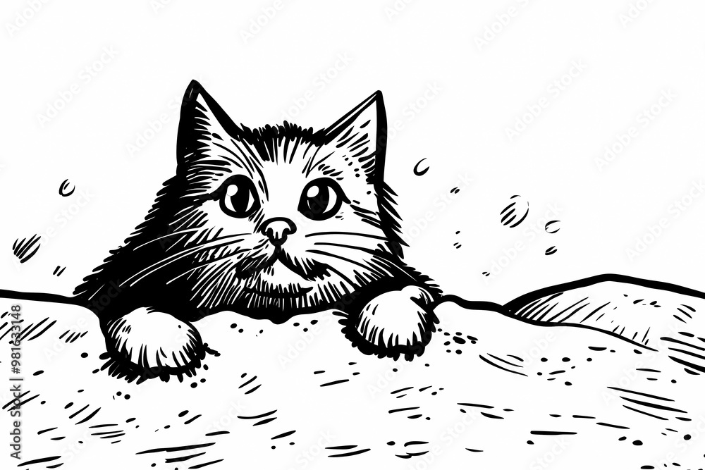 Obraz premium Adorable cat coloring page for children, perfect for creative stock illustrations.