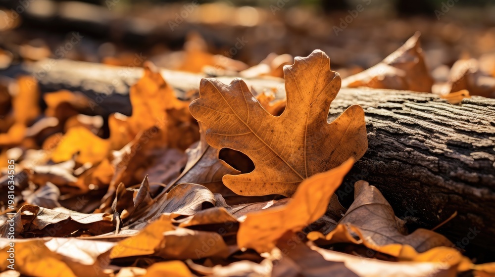 A single, dried oak leaf lies on a bed of fallen leaves, its intricate veins and texture highlighted by the warm autumn light. A single, dried oak leaf lies on a bed of fallen leaves, its intricate veins and texture highlighted by the warm autumn light.