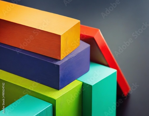 Bold color blocks with depth of field on a high-contrast background