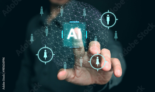 AI technology for HR, Human resources. A man uses artificial intelligence to manage and recruit employees. Automate the hiring process photo