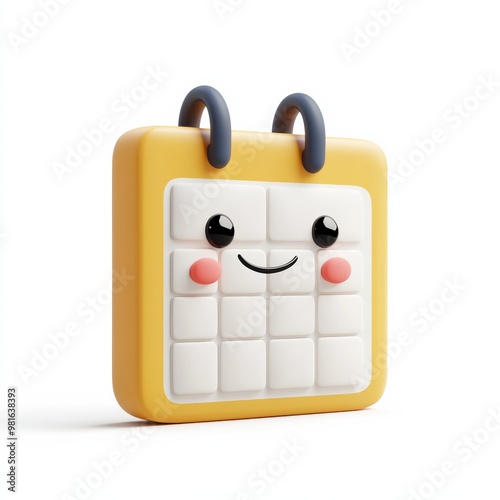 3D Cartoon Calendar Icon with Smiling Face