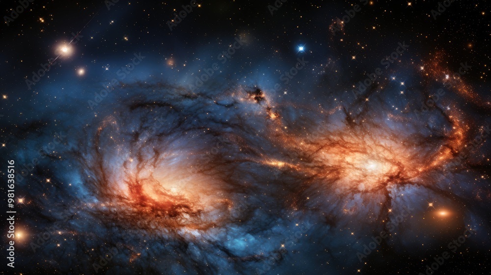 A stunning view of a swirling galaxy, filled with stars and nebulae. A stunning view of a swirling galaxy, filled with stars and nebulae.