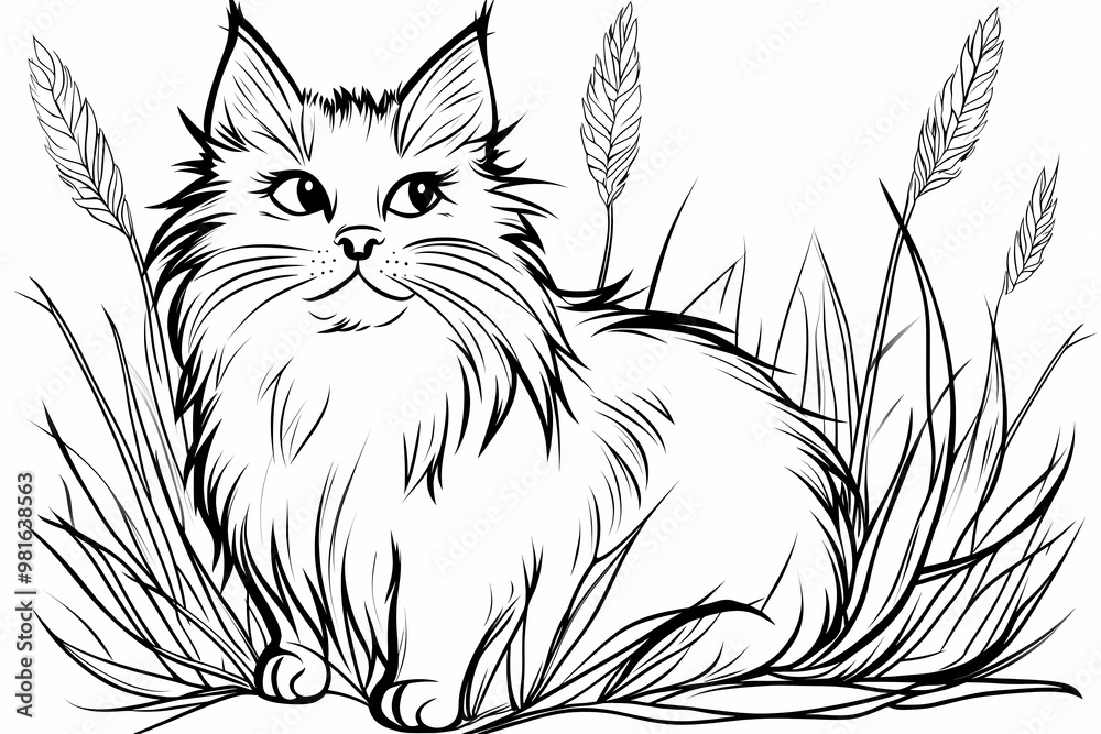 Obraz premium Adorable cat coloring page for children, perfect for creative stock illustrations.