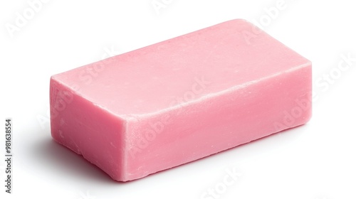 one single pink soap bar isolated on white background