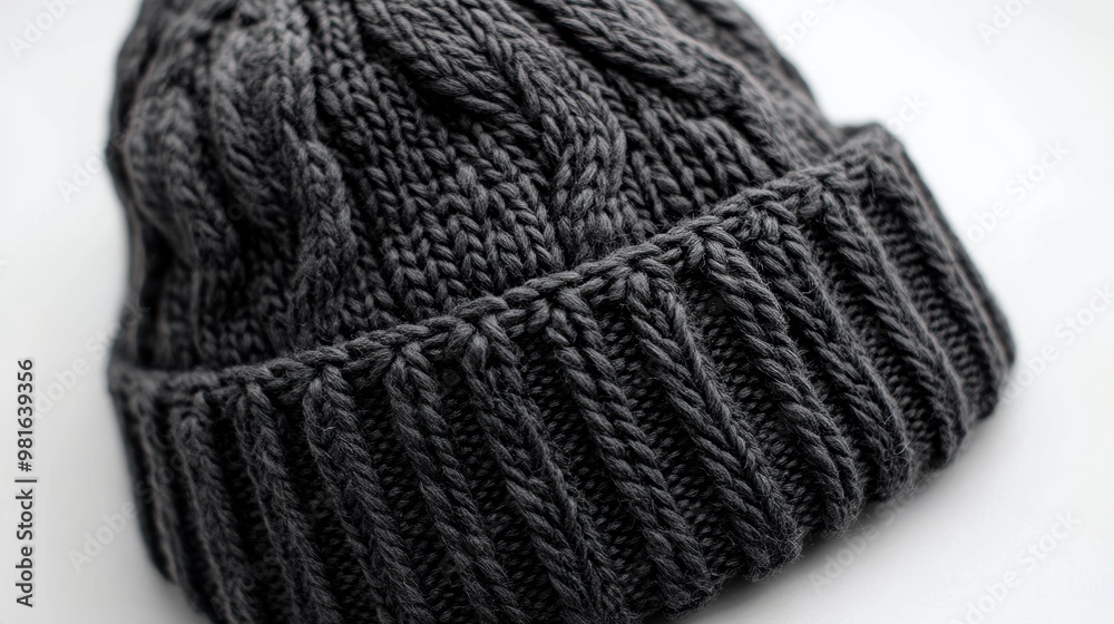 Fototapeta premium Warm knitted beanie in dark wool texture