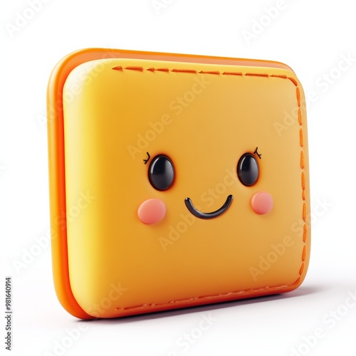 3D Cartoon Wallet Icon with Cute Face photo