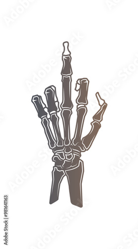 Skeleton of a hand with the middle finger raised. Original vector illustration in vintage style. T-shirt design.