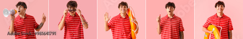 Set of male lifeguard on pi...