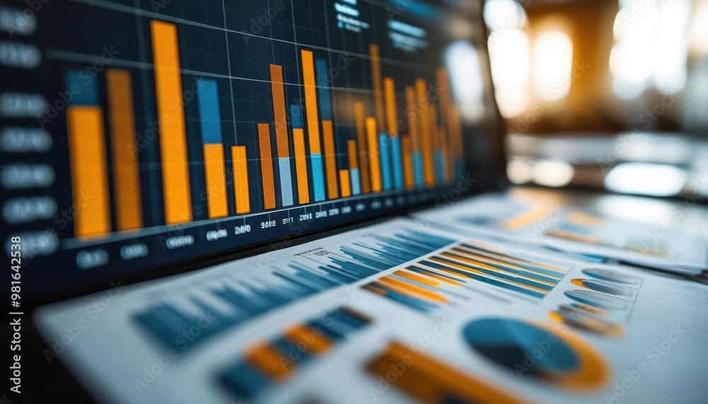 Financial reporting with graphs and charts on a screen, analytical style, sharp focus, bright lighting, high detail Financial reporting with graphs and charts on a screen, analytical style, sharp focus, bright lighting, high detail