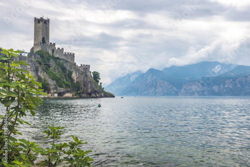 Lake Garda with The Scaliger Castle in Malcesine town on the eastern shore of the lake, Italy, Europe.