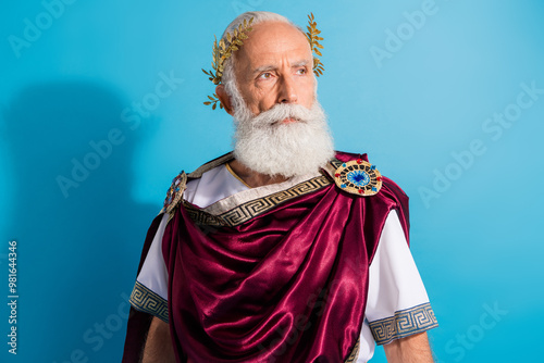 Slika na platnu Photo of powerful mature man look confident empty space wear ancient roman emper