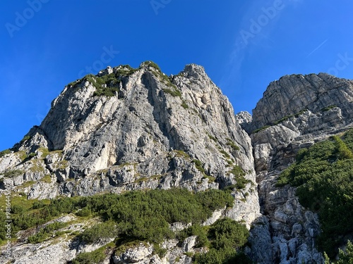 Rocky mountains around Mangart peak in the Julian Alps, Strmec na Predelu (Triglav National Park, Slovenia) - Felsige Berge rund um den Mangart-Gipfel in den Julischen Alpen (Triglav-Nationalpark) photo