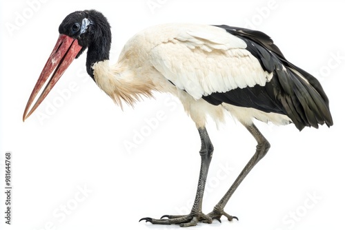 jabiru stork stands tall, showcasing its long neck and distinctive beak. This elegant bird, with stunning plumage, highlights the beauty of wildlife in an artistic display. photo