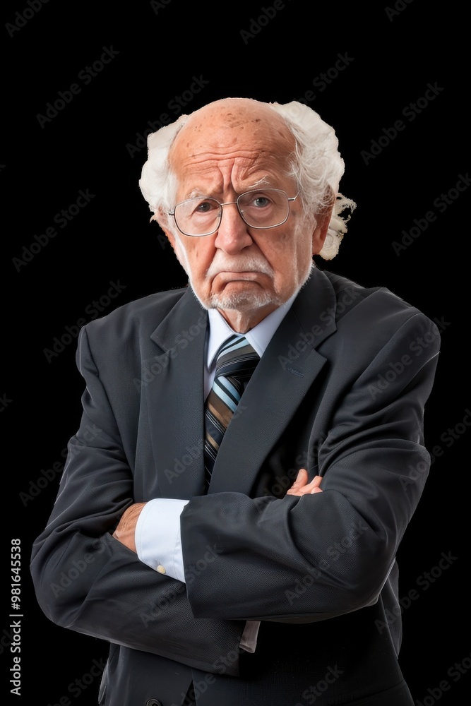Elderly man expresses discontent in formal attire indoors Elderly man expresses discontent in formal attire indoors
