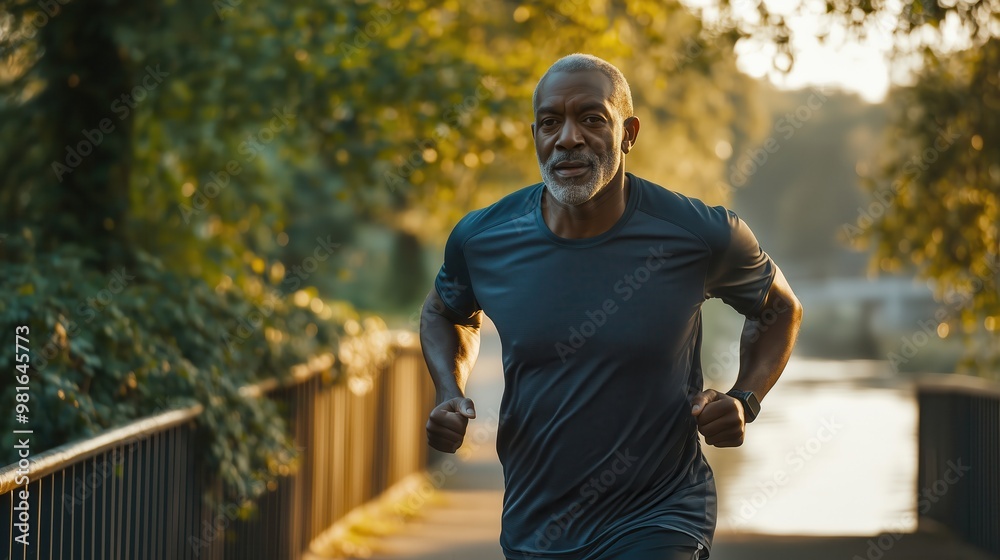 Portrait of a Senior Man Running Outdoors on a Scenic Path Portrait of a Senior Man Running Outdoors on a Scenic Path