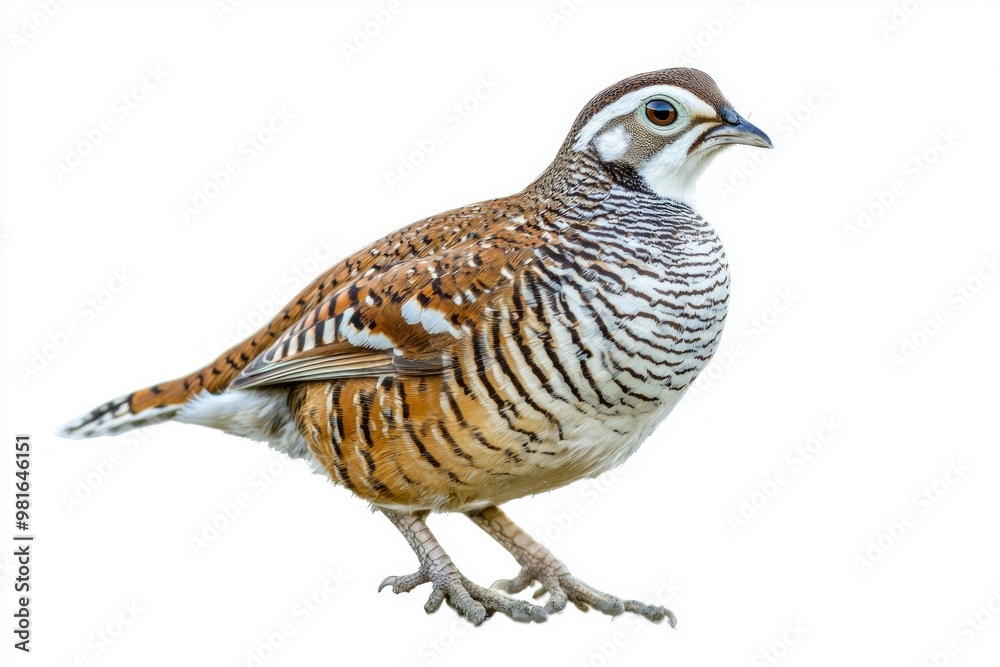 northern bobwhite quail stands proudly on the ground, displaying its distinctively spotted feathers, an emblem of nature's artistry and beauty in a serene setting. northern bobwhite quail stands proudly on the ground, displaying its distinctively spotted feathers, an emblem of nature's artistry and beauty in a serene setting.