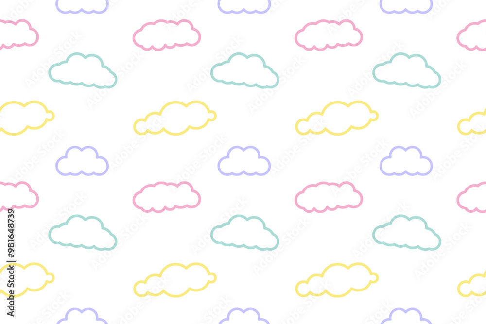 Cure childish seamless pattern with outline doodle pastel cloud, clouds on white background Cure childish seamless pattern with outline doodle pastel cloud, clouds on white background