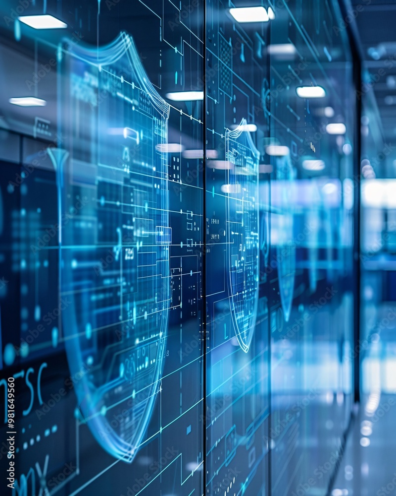 Cyber security background in office interior Cyber security background in office interior