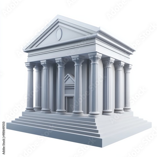 3D Bank Building Icon with Classical Columns