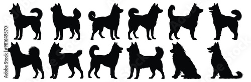 Dog silhouettes set, pet pack of vector silhouette design, isolated background