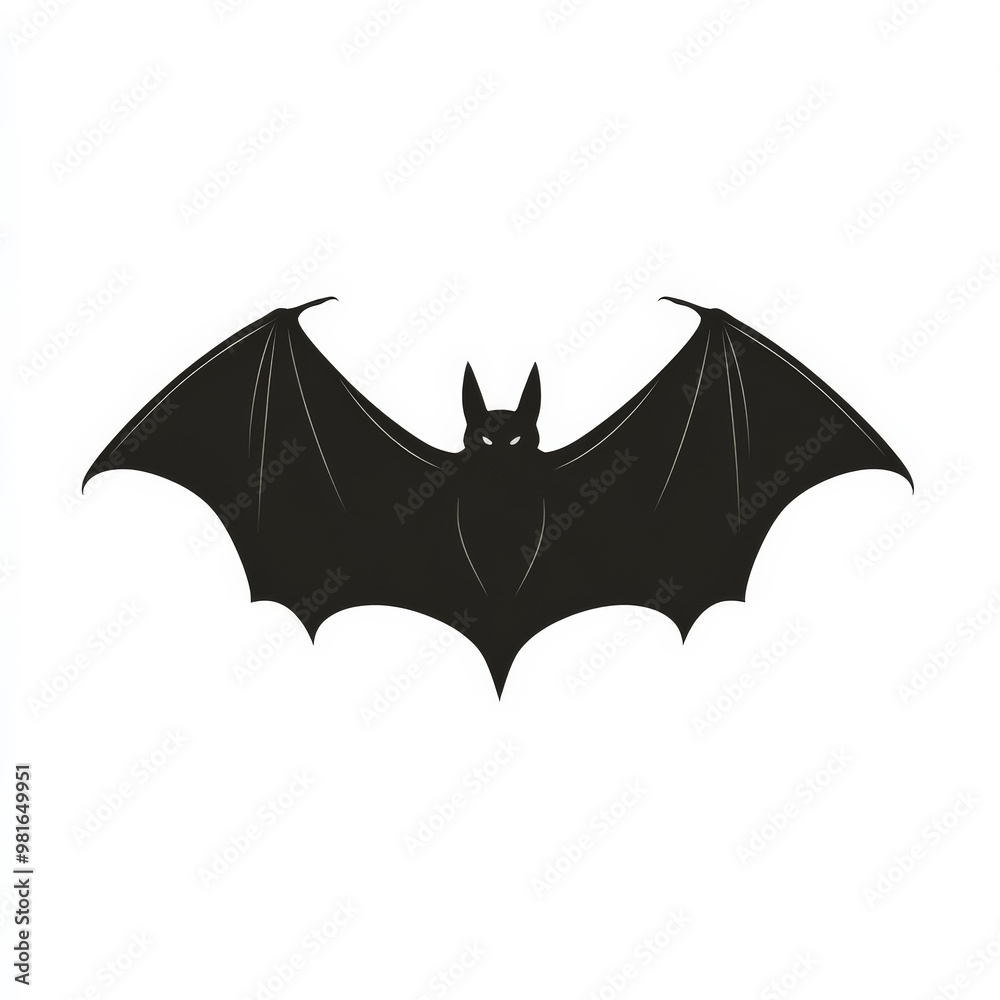 A simple, flat-designed bat with outstretched wings in bold black, isolated against a white background for a classic Halloween look. A simple, flat-designed bat with outstretched wings in bold black, isolated against a white background for a classic Halloween look.