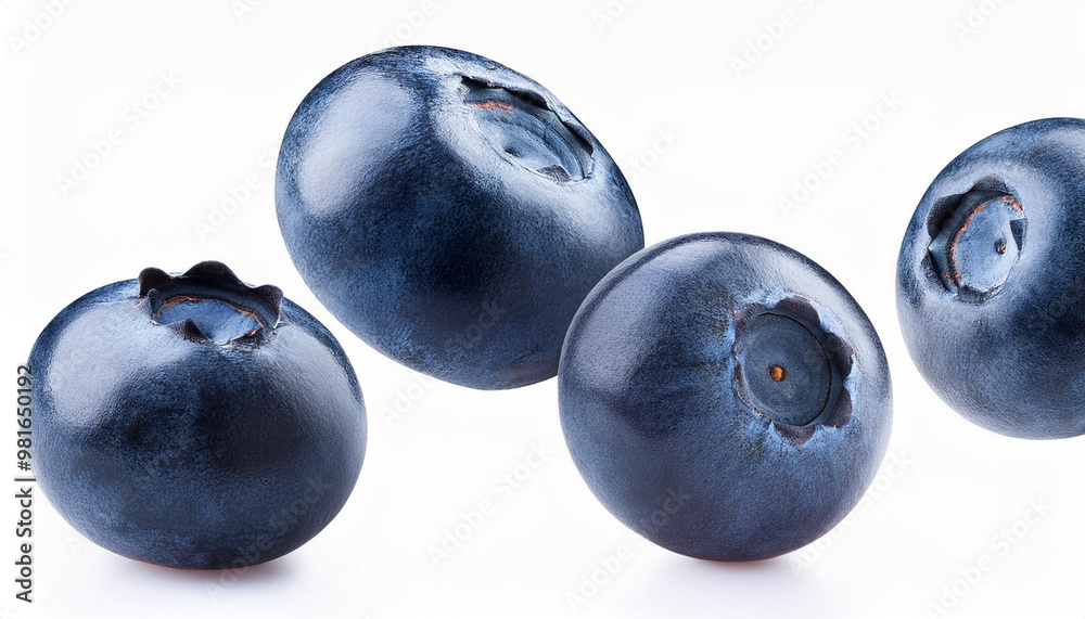 Falling blueberry, isolated on white background, selective focus Falling blueberry, isolated on white background, selective focus