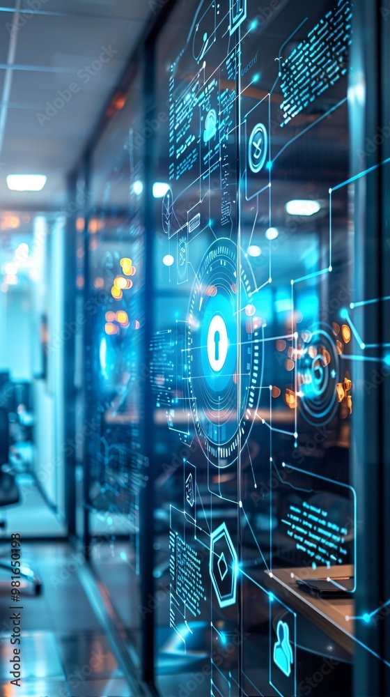Data digital security concept in office interior Data digital security concept in office interior