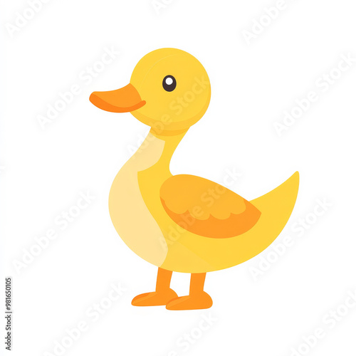 Flat design of a waddling duck, featuring bright yellow tones and clean lines, isolated on white.