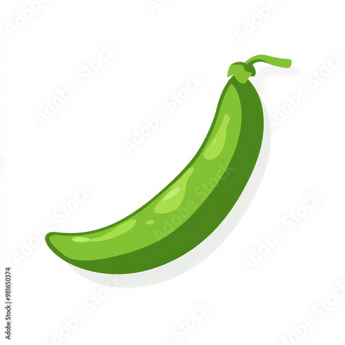 Flat illustration of a green bean, featuring clean lines and a simple, minimalistic design, on a white background.