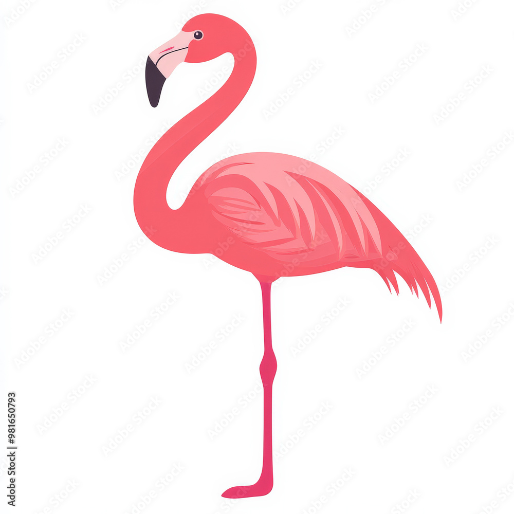 Flat design of a standing flamingo, drawn in bold pink tones with a simple and clean silhouette, isolated on a white background. Flat design of a standing flamingo, drawn in bold pink tones with a simple and clean silhouette, isolated on a white background.