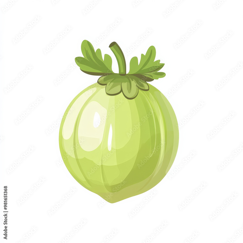 Flat illustration of a single gooseberry with a light green tone and simple details, isolated on a white background.
