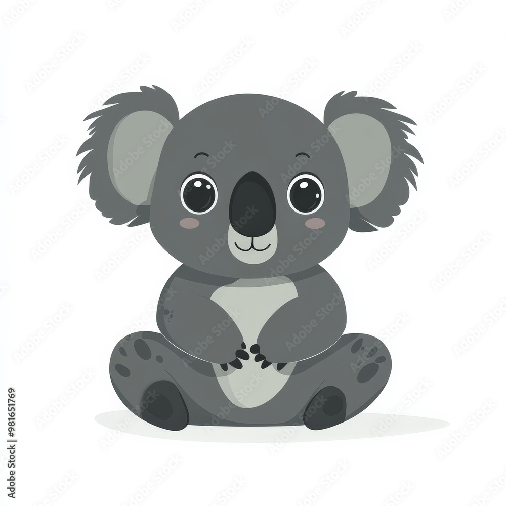 Flat illustration of a sitting koala, featuring soft gray tones and a friendly expression, isolated on a white background. Flat illustration of a sitting koala, featuring soft gray tones and a friendly expression, isolated on a white background.