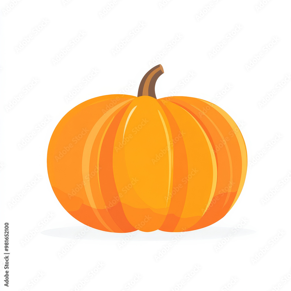 Flat illustration of a bright orange pumpkin with clean lines and a simple design, on a white background. Flat illustration of a bright orange pumpkin with clean lines and a simple design, on a white background.