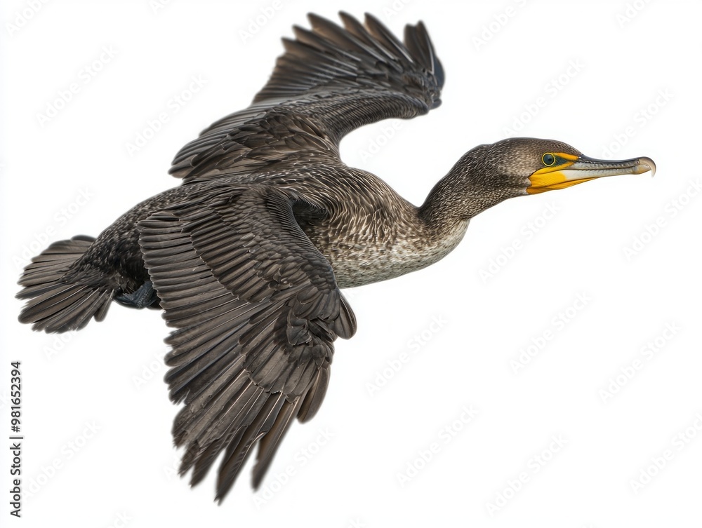magnificent great cormorant glides effortlessly, its long wings fully extended and sharp beak poised, embodying the elegance of avian flight. magnificent great cormorant glides effortlessly, its long wings fully extended and sharp beak poised, embodying the elegance of avian flight.
