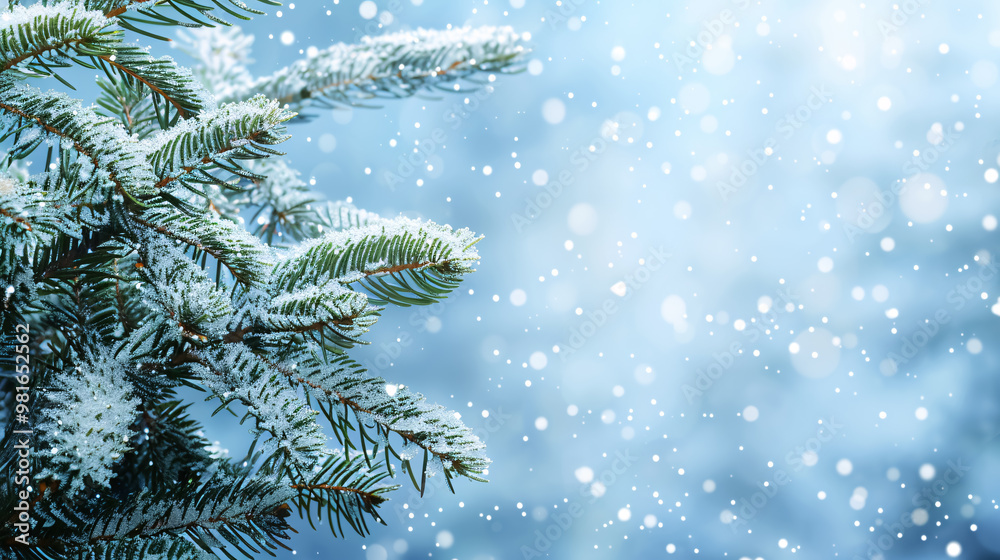 Winter Background: Falling Snow on Pine Tree Branches Winter Background: Falling Snow on Pine Tree Branches