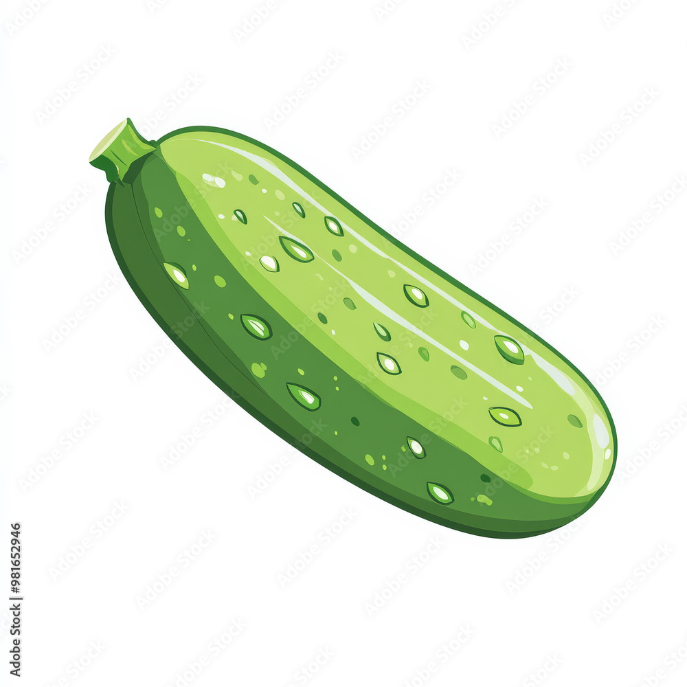 Flat illustration of a fresh green cucumber with minimalistic details, isolated on a white background. Flat illustration of a fresh green cucumber with minimalistic details, isolated on a white background.